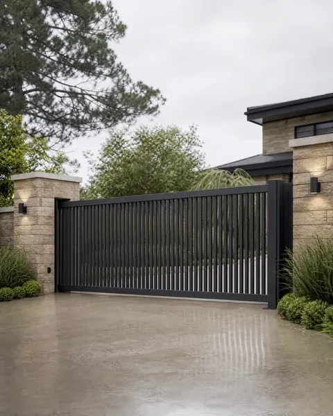 Slim vertical aluminium cantilever gate at a contemporary home