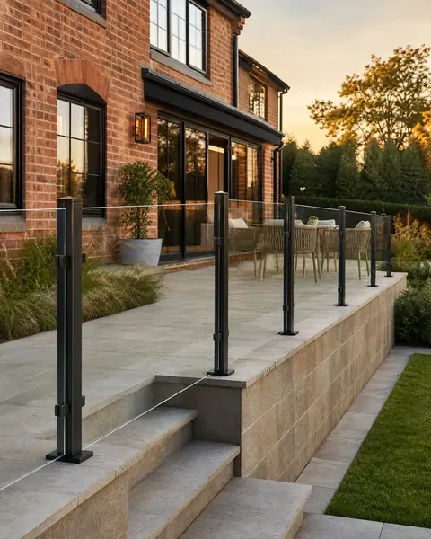 Slim-post glass terrace product showcase