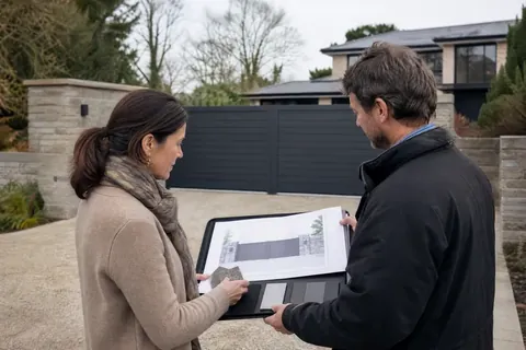 Gate consultation with design drawings and material samples